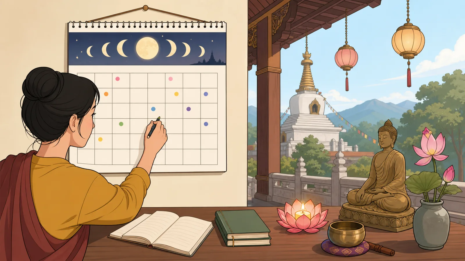 Buddhist Holiday Calculator instructional illustration
