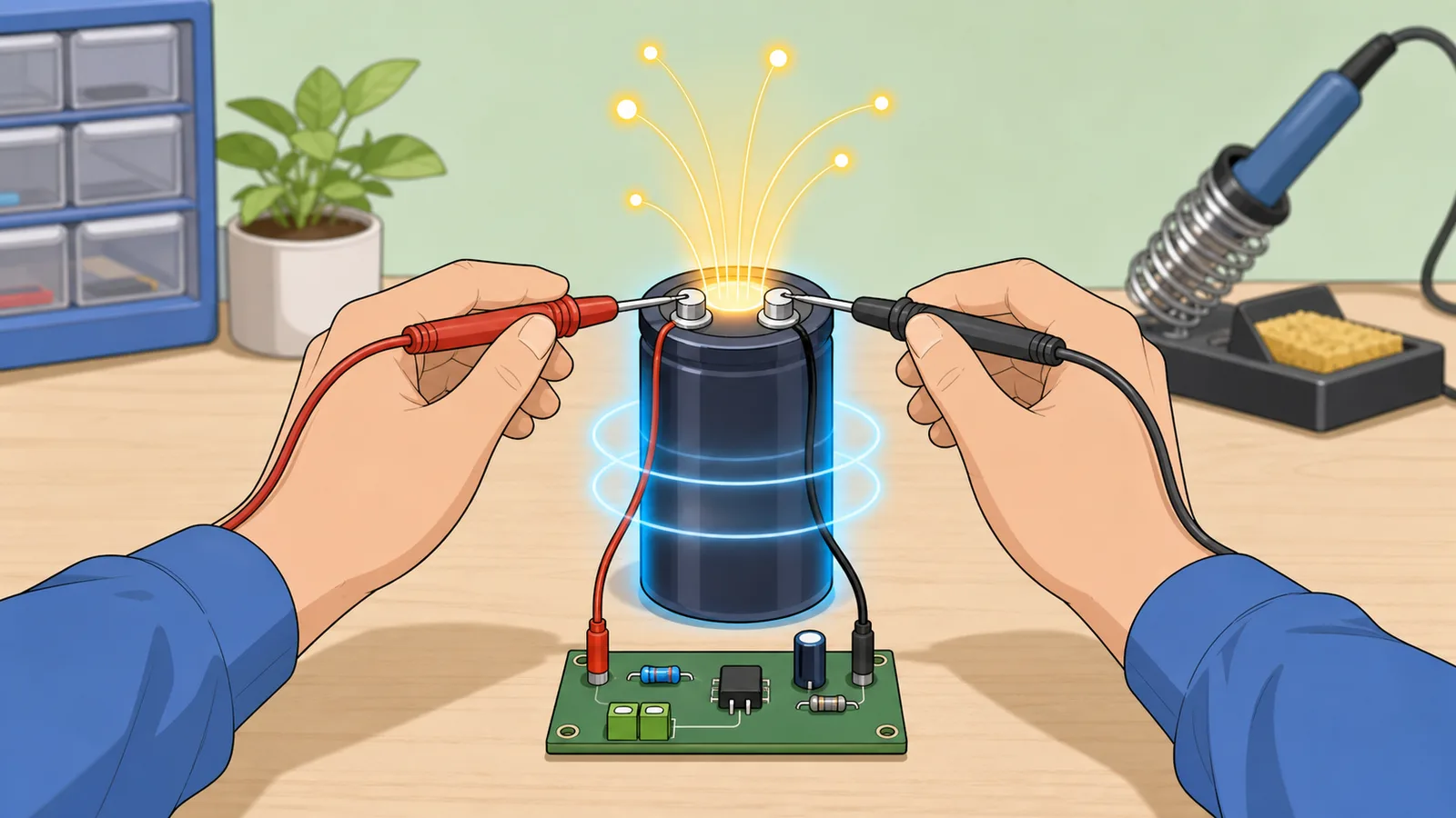 Capacitor Energy Calculator instructional illustration