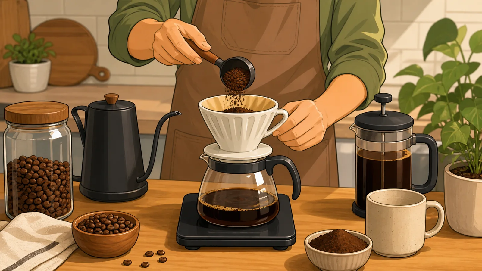 Coffee Ratio Calculator instructional illustration