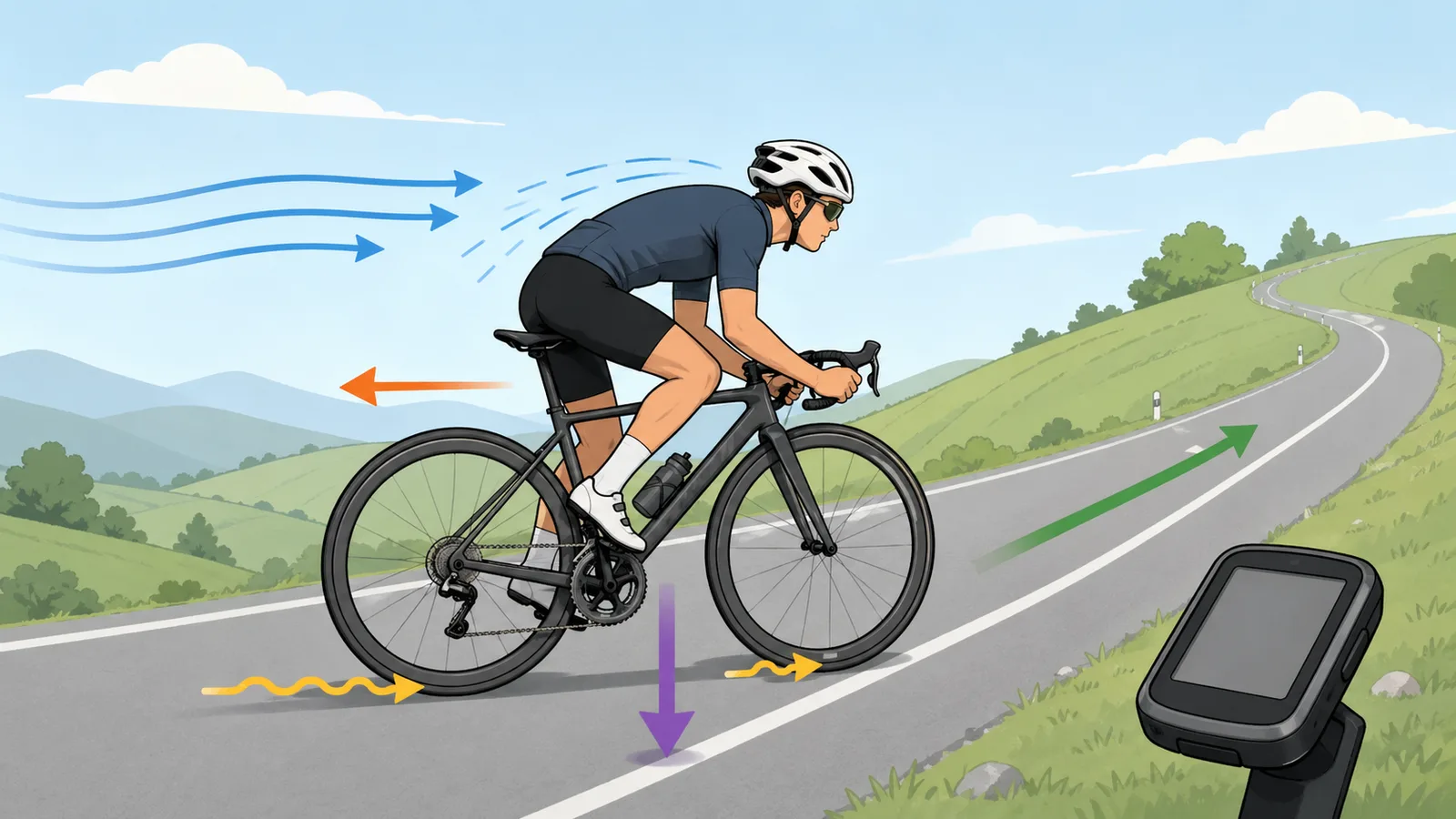 Cycling Power to Speed Calculator instructional illustration