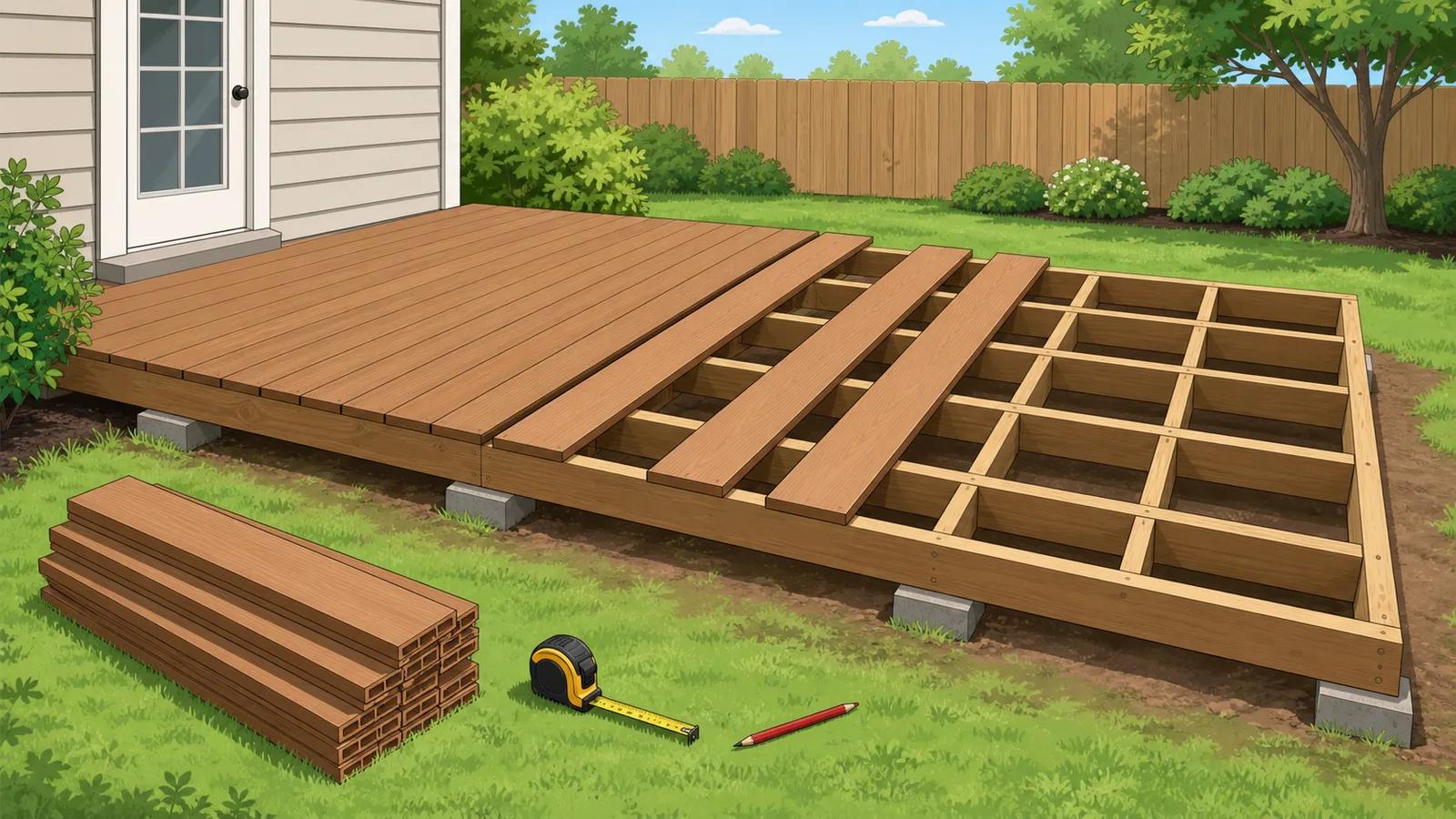 Deck Board Material Calculator instructional illustration