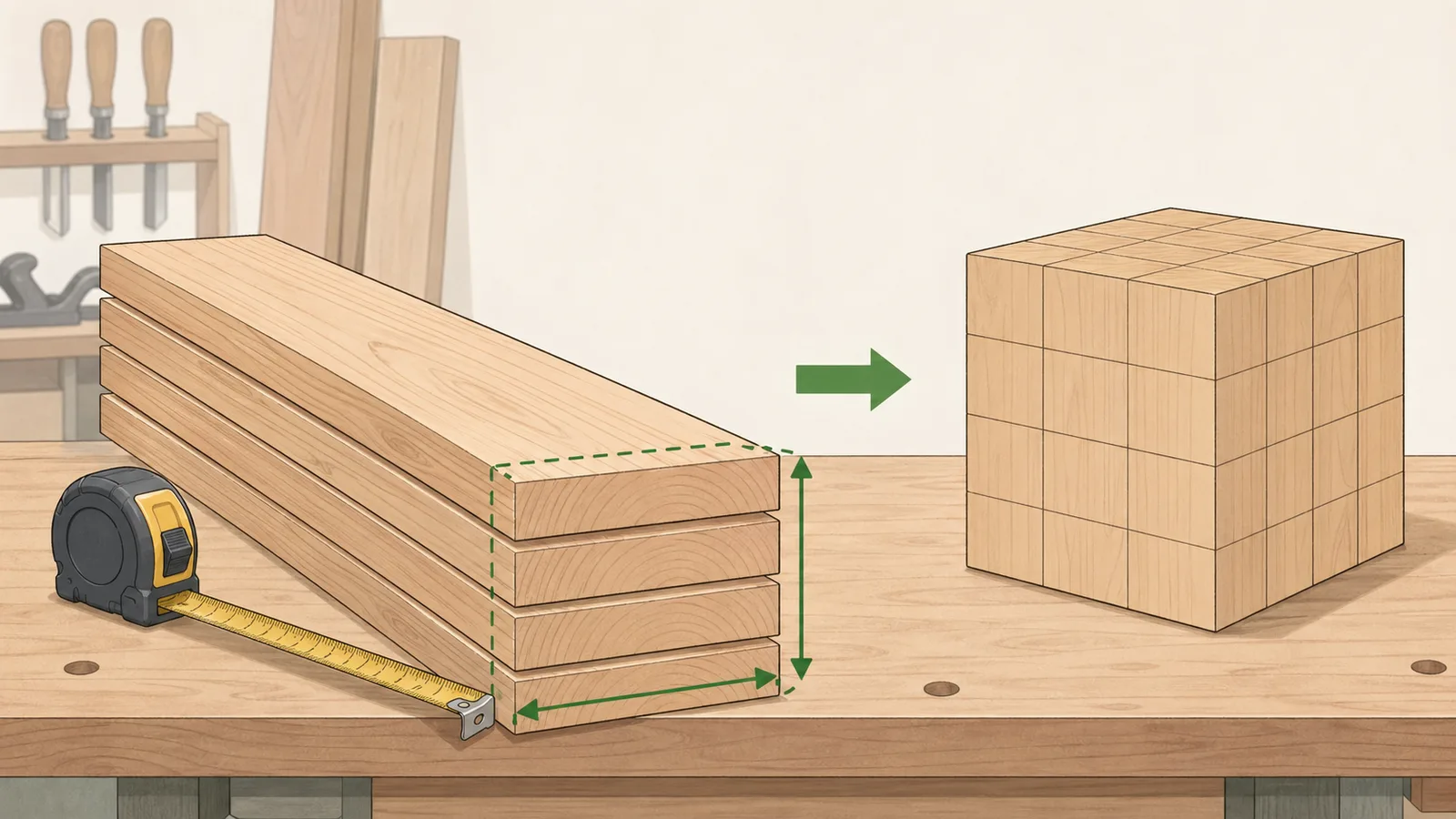 Lumber Volume Converter instructional illustration