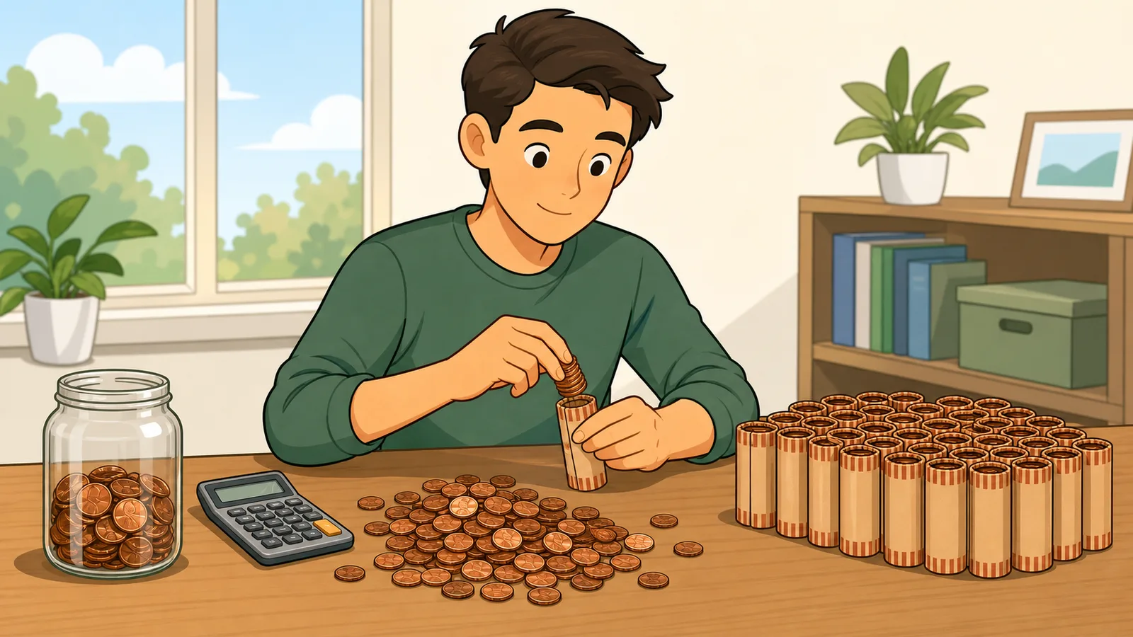 Pennies to Dollars Calculator instructional illustration