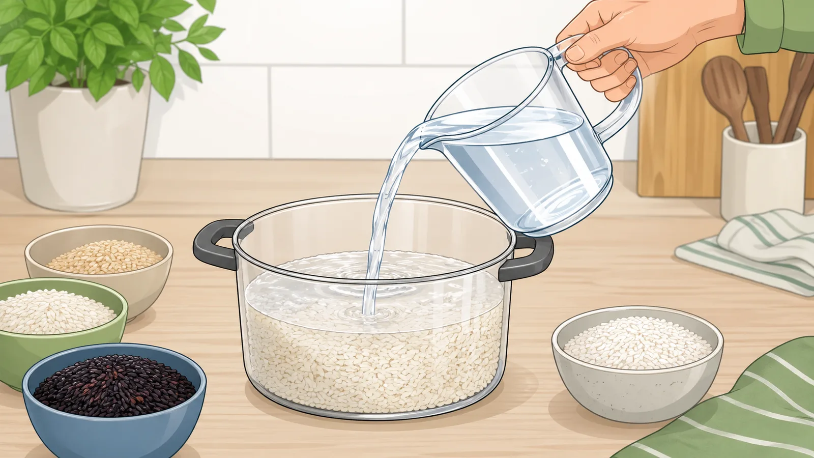 Rice Water Ratio Calculator instructional illustration