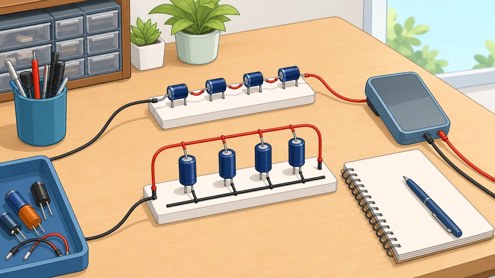 Series and Parallel Capacitor Calculator instructional illustration